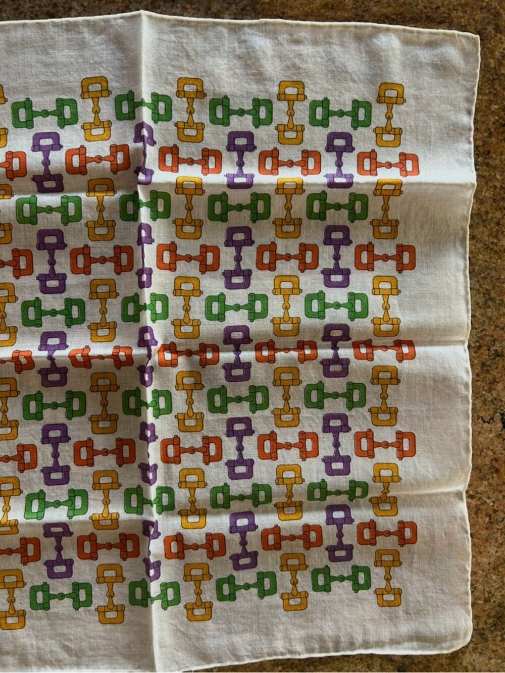Vintage Gucci Rainbow Horsebit Chain Pattern Cotton Scarf Handkerchief - Picture 2 of 7